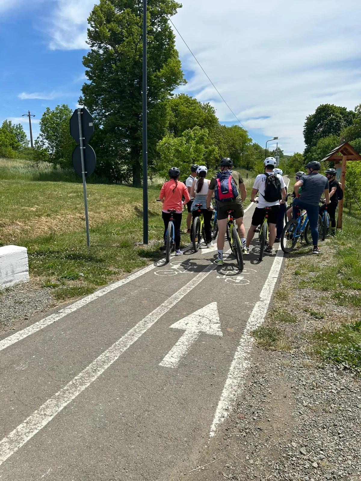 A group of cyclists on the bike path